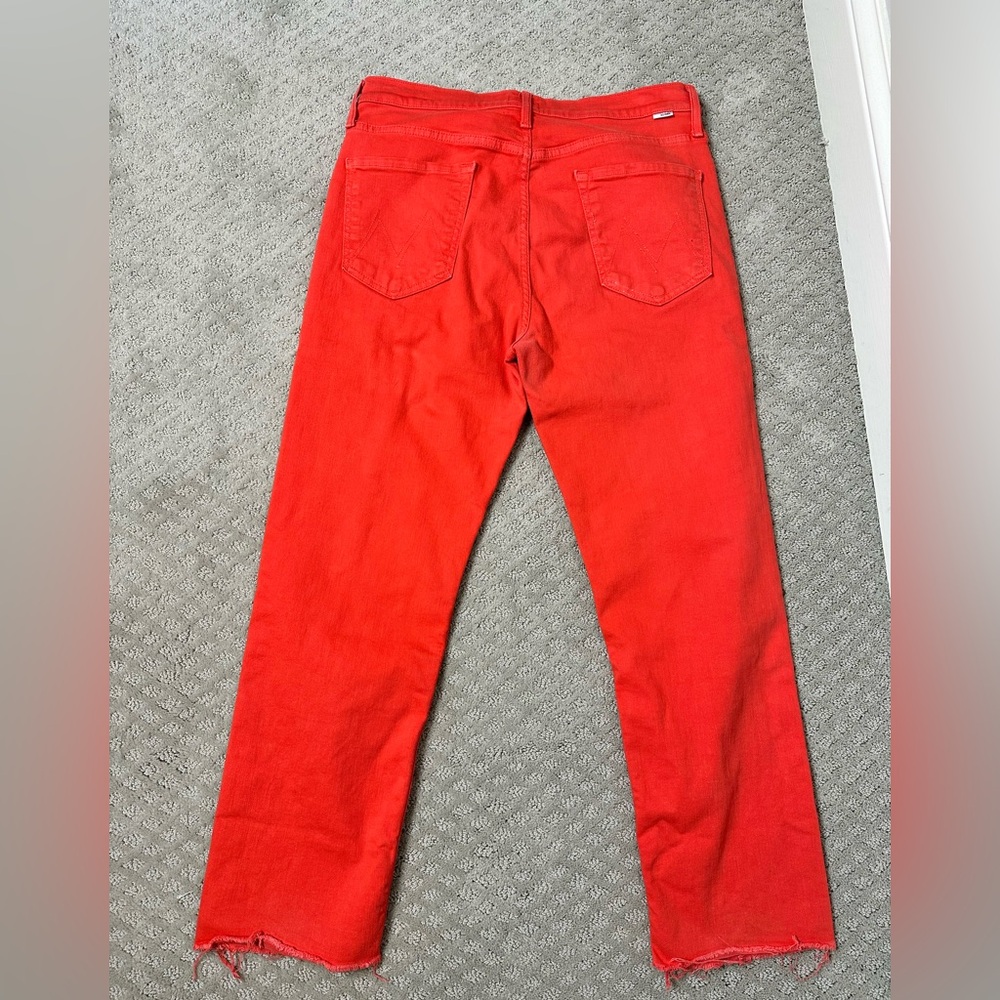 Sz 32 Mother Tomcat Ankle Fray in Play Date tomato wash high rise button fly - Picture 5 of 12